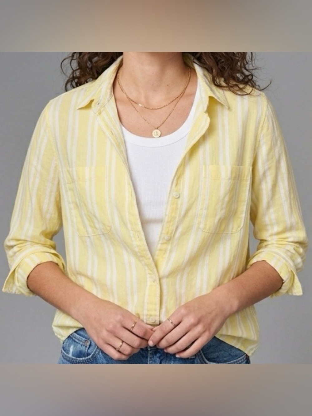 Abercrombie & Fitch Boyfriend Button Down Shirt Women Small Yellow White Stripe